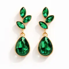 FERNANDA ROMERO JOYAS Y ACCESORIOS - Aretes BRILLANTES HOJITAS Y GOTAS - Llargos y Dorados Elegantes Lindos - Verdes