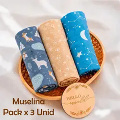 GENERICO - Manta Muselina para Bebé 100% Algodón Pack x 3 Unidades