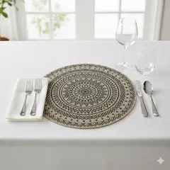 GENERICO - Pack x6 Manteles Individuales Redondos Diseño Mandala Negro