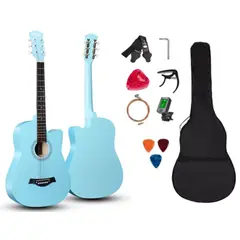 GENERICO - KIT DE GUITARRA COLOR CELESTE ACUSTICA CON ACCESORIOS
