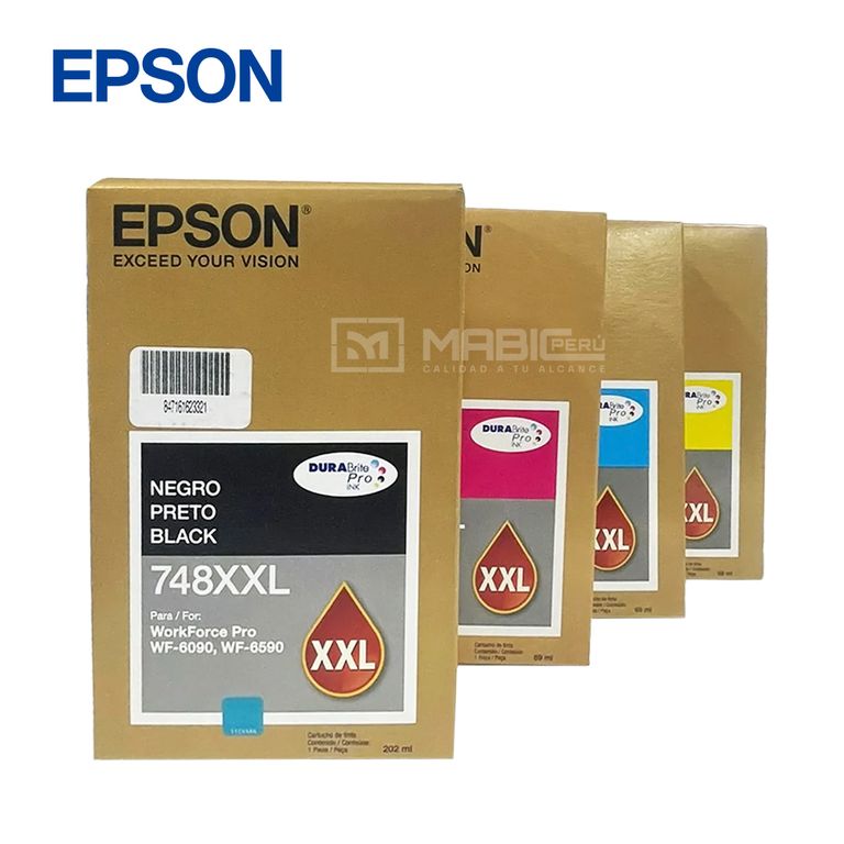 Kit 4 Tinta T748XXL WF-6090, WF-6590 Original - 202ml - 69ml