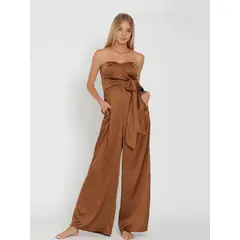 MARTINELA - ENTERIZO SATINADO STRAPLESS MARTHA MUJER - MARRON