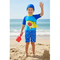 GENERICO - Ropa de Baño Azul para Niño UV Tiburon Gordito Amarillo