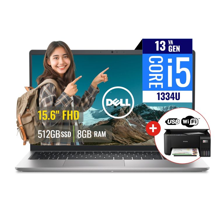 Combo Laptop DC15250 Intel Core i5 8GB RAM 512GB SSD 15.6 FHD FreeDOS + Impresora L3250 con WiFi