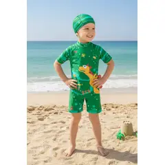 GENERICO - Ropa de Baño Verde para Niño UV Dinosaurio Acuático Naranja