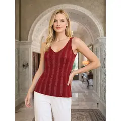 MARTINELA - BLUSATOP TEJIDO MUJER DISEÑO VERTICAL - ROJO