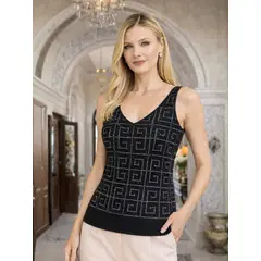 MARTINELA - BLUSATOP TEJIDO MUJER DISEÑO GEOMETRICO - NEGRO