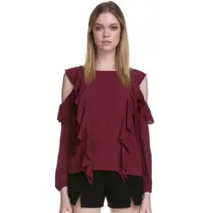 MARTINELA - BLUSA COLD SHOULDER MUJER - GUINDA