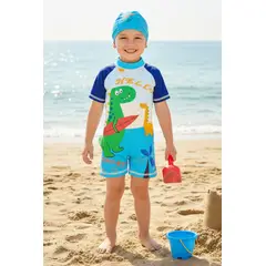 GENERICO - Ropa de Baño Celeste para Niño UV Dinosaurio Verde en Tabla de Surf