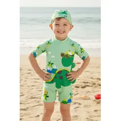 GENERICO - Ropa de Baño Verde para Niño UV Dinosaurio Verde con Lentes
