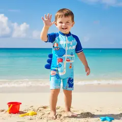 GENERICO - Ropa de Baño para Niño UV con Dinosaurio y Autos Celeste