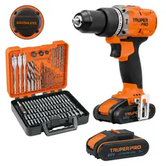 TRUPER - TALADRO PERCUTOR INALAMBRICO BRUSHLESS 2 BATERIAS 1OO PUNTAS Y BROCAS PRO