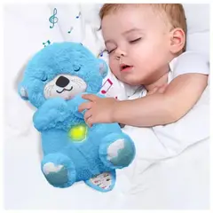 GENERICO - PELUCHE NUTRIA HIPOALERGÉNICO LUZ MUSICAL RESPIRACIÓN CELESTE