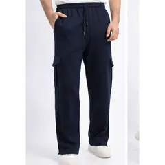ENKI - Pantalón Cargo Azul Marino Hombre Algodón Franela Urbano Premium