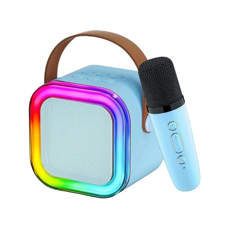 Parlante Karaoke Bluetooth Portátil con 1 Micrófono Inalámbrico Color Celeste