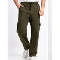 ENKI - Pantalón Cargo Verde Militar Hombre Algodón Franela Urbano Premium