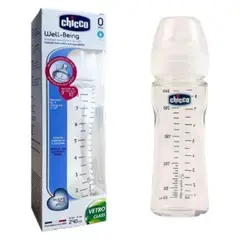 CHICCO - Biberón Pírex Grande 240 ml Blanco Well - Being