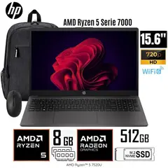 HP - 255 G10 RYZEN 5 - 7520U 8GB RAM 512GB SSD 15.6" FREE + mouse y mochila