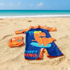 GENERICO - Ropa de Baño Amarilla para Niño UV con Dinosaurio en Patineta Azul Oscuro