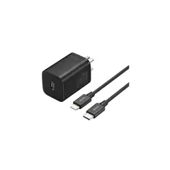 BASEUS - Cargador Rapido Tipo C 20 W + Cable Tipo C A Lightning Negro 1 Metro