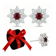 GENERICO - Aretes Niña Flor Roseta Roja Regalo Cumpleaños Plata 950