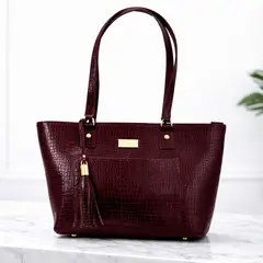 ADELLE RIGAU - CARTERA TOTE ROJO BURGUNDY VINO CROCO