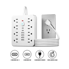 S&T - Multipuerto de carga 14en1 8AC 6USB 250V 1.5mPLS-141 Blanco