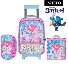 DISNEY CLASICOS - Set de Mochila con Ruedas Oficio Lonchera y Cartuchera STITCH