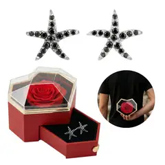 KARMY - Aretes Estrella De Mar + Estuche Rosa Regalo Novia Aniversaro Plata 950