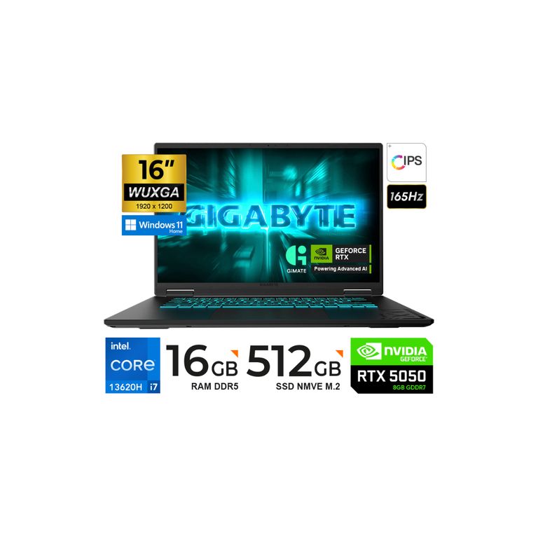 LAPTOP GAMER A16 16" I7-13620H 165Hz 16GB DDR5 512GB SSD RTX 5050 8GB GDDR7 WIN11