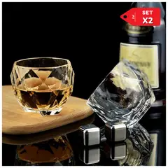INSPIRA MARKET - Set x 2 Vasos de Vidrio Estilo Diamante Vino Whisky Licores y Bebidas