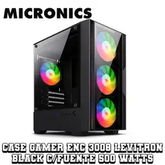 MICRONICS - Case Gamer de PC Levitron enc 3008 4 FAN black Con fuente de poder 500 watts