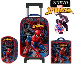 MARVEL - Set de Mochila con Ruedas Oficio Lonchera y Cartuchera Spiderman