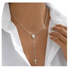 GENERICO - Collar Rosario Plateado “Luz Divina” Para Dama