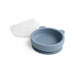 GENERICO - BOWL DE SILICONA PARA BEBÉ CON VENTOSA ANTIDESLIZANTE Y TAPA COLOR ACERO GABBIANO