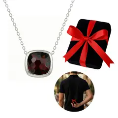 GENERICO - Collar Mujer Cuadrado Circonita Color Rubi Regalo Novia Joya Plata 925