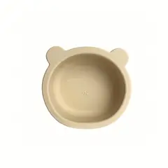 GENERICO - BOWL DE SILICONA PARA BEBÉ CON VENTOSA ANTIDESLIZANTE Y TAPA COLOR BEIGE GABBIANO