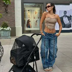 BENCUS JEANS - Jean Baggy Cargo Mujer Tiro Alto Cierres