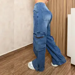 BENCUS JEANS - Pantalón Jean Cargo Baggy Mujer Cierres Azul