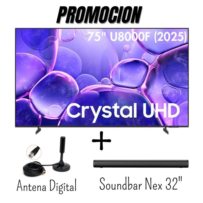 Televisor 75 Pulgadas Crystal 4K TizenOs UN75U8000FG + Antena Digital + Soundbar Nex (2025)