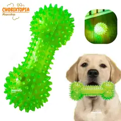 GENERICO - JUGUETE PARA PERROS HUESO ELÁSTICO SONORO BRILLANTE VERDE