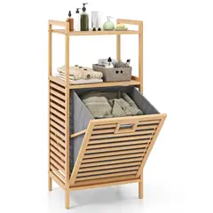 GENERICO - MUEBLE ORGANIZADOR de BAMBU CON CESTA PARA ROPA