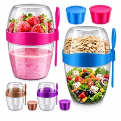 GENERICO - RECIPIENTE TAPERS VASO CONTENEDOR 2 EN 1 MEZCLADOR PORTA ENSALADAS FRUTAS CEREALES YOGURT TO GO
