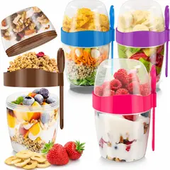 GENERICO - RECIPIENTE TAPERS VASO CONTENEDOR 2 EN 1 MEZCLADOR PORTA ENSALADAS FRUTAS CEREALES YOGURT TO GO