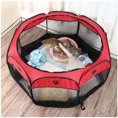 GENERICO - Corral Cama para Gatos Perros Casa para Mascotas Plegable 58x90x90cm - Rojo