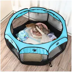 GENERICO - Corral Cama para Gatos Perros Casa para Mascotas Plegable 58x90x90cm - Celeste