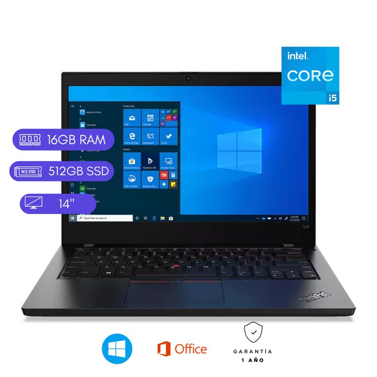 Laptop Reacondicionada Thinkpad L14 -Core i5 10ma - 16GB RAM - 512GB SSD - Negro