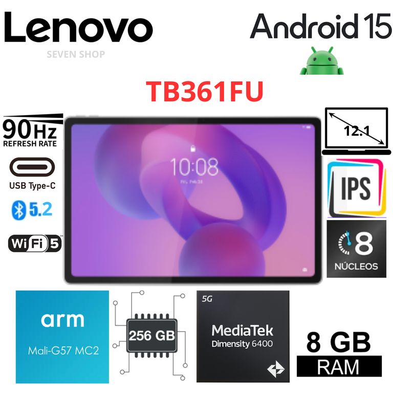 Idea Tab Plus TB361FU 12.1" 2.5K 256GB 8GB RAM WiFi Gris – Android 15