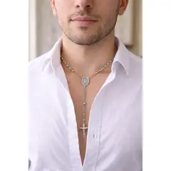 GENERICO - Collar Rosario Plateado “Luz Divina” Para Caballero