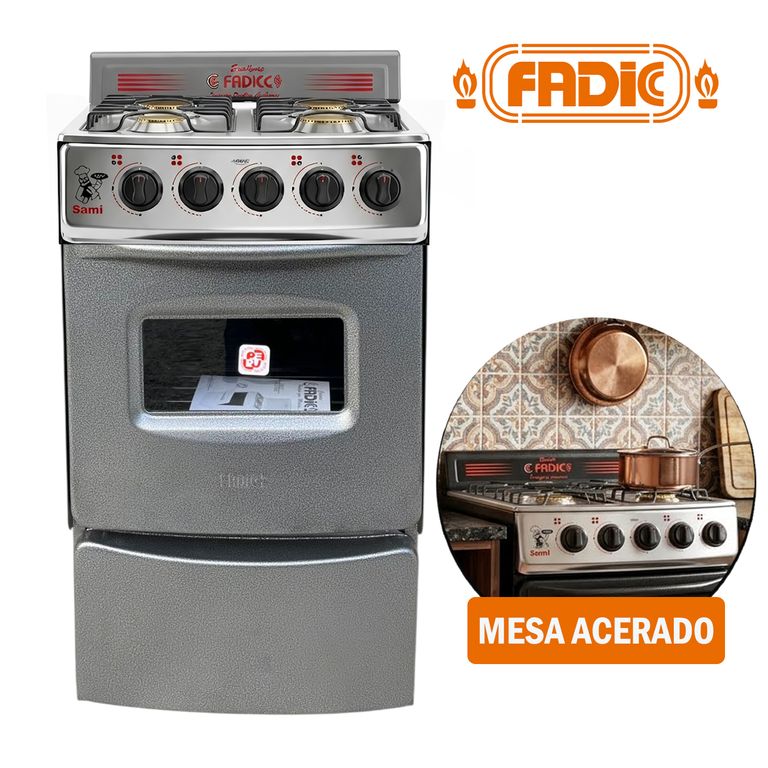 Cocina con respaldar y Horno 20 Sami 4H Gris